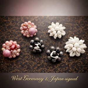 Vintage Clip On Earrings Lot of 3 West Germany White Japan Mid Century Chic Set